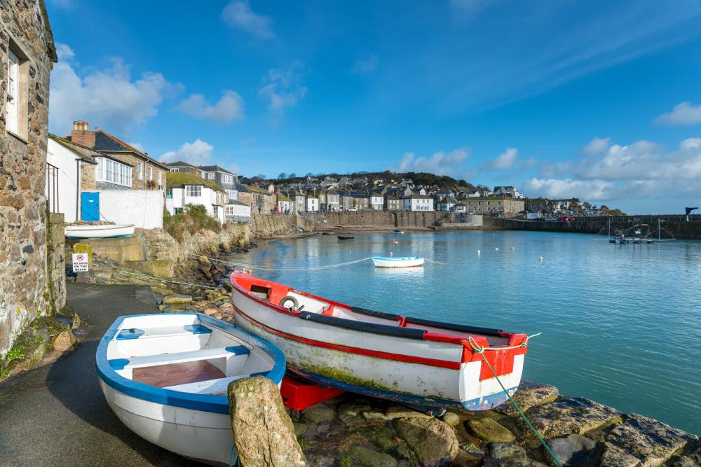 Fishing boats in a seaside Cornish village