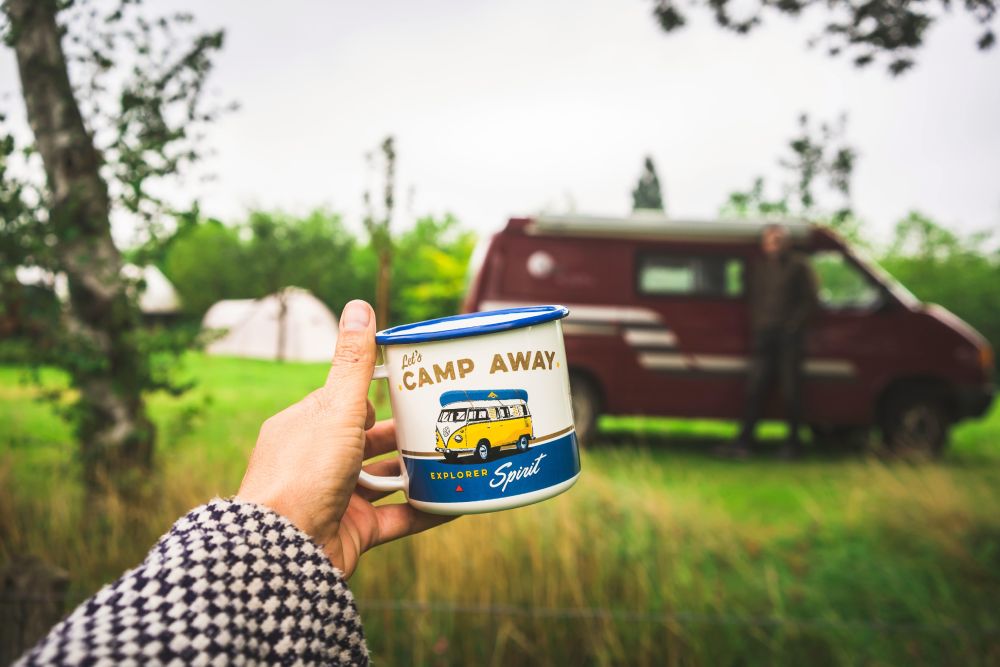 A mug of coffee whilst camping